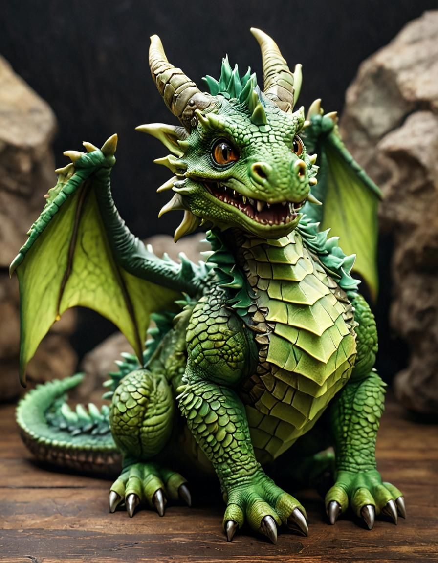 Hyperrealistic Adorable Furry Green Baby Dragon