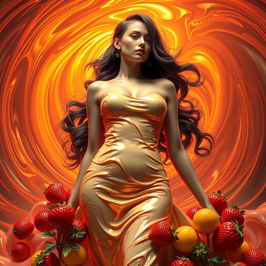 Woman in Metallic Latex Dress, Syd Mead Style