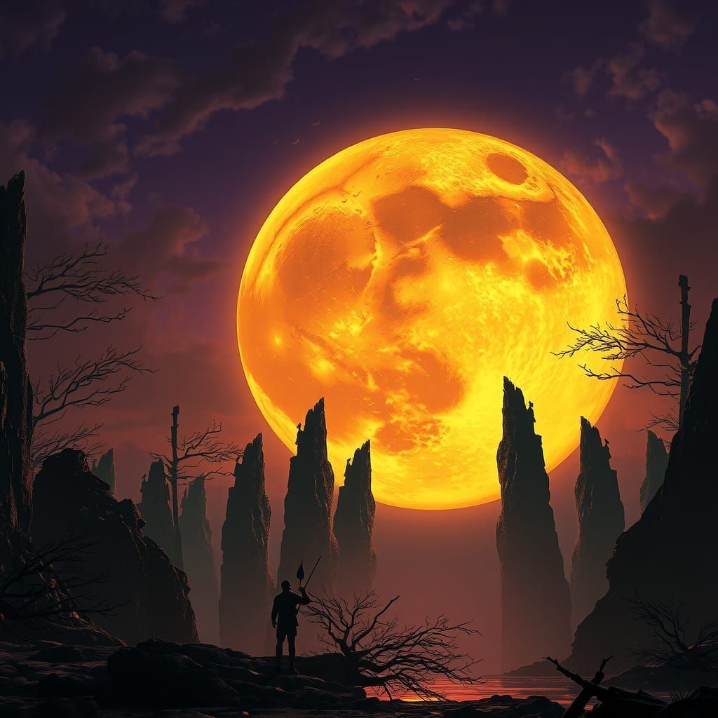 Colossal Moon Illusion in Dark Fantasy Style