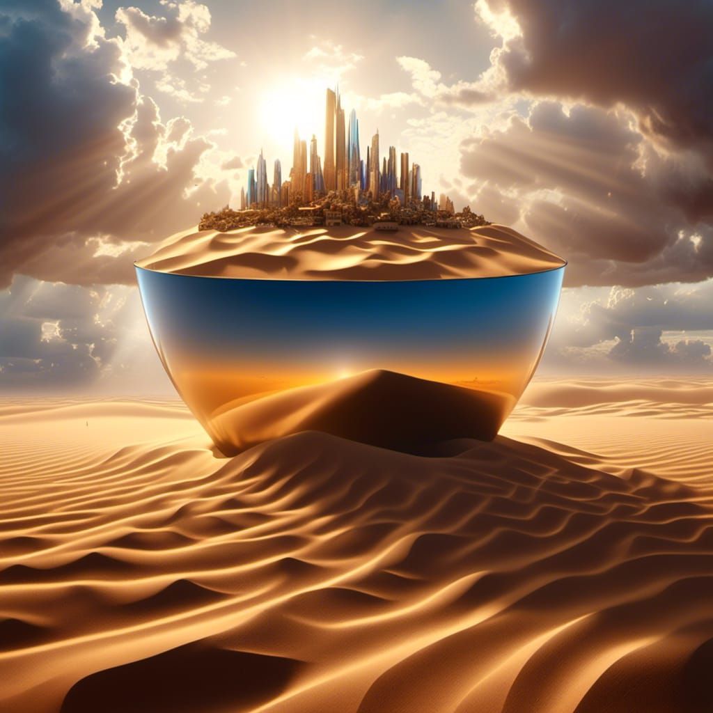 Miniature Desert City on Bucket, Surreal HDR Render