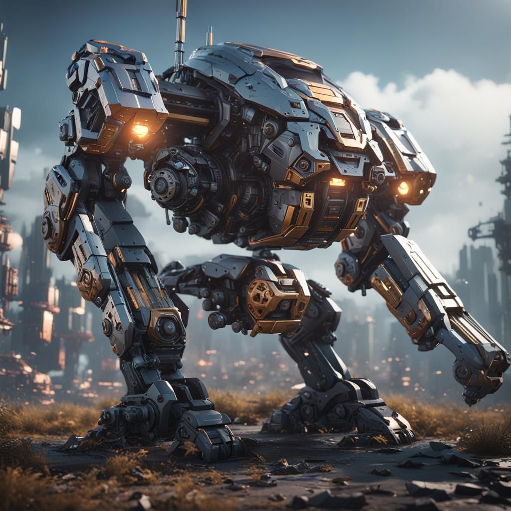 Futuristic Mechs with Intricate Details in Sci-Fi Scene