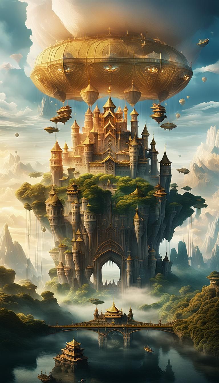 Majestic Air Kingdom Floating Island at Dawn