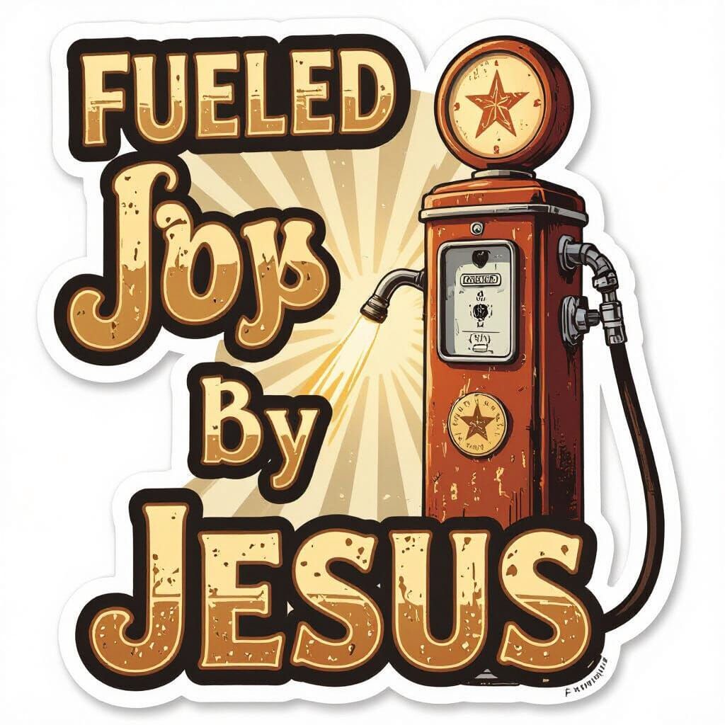 Fueled by Jesus Sticker Design with Vintage Gas Pump