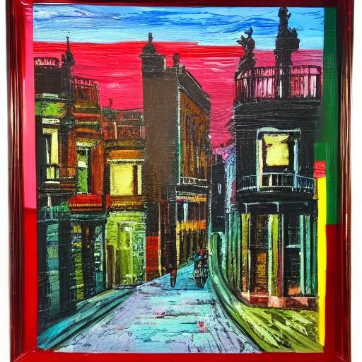 Madrid Street at Sunrise as Impasto Painting