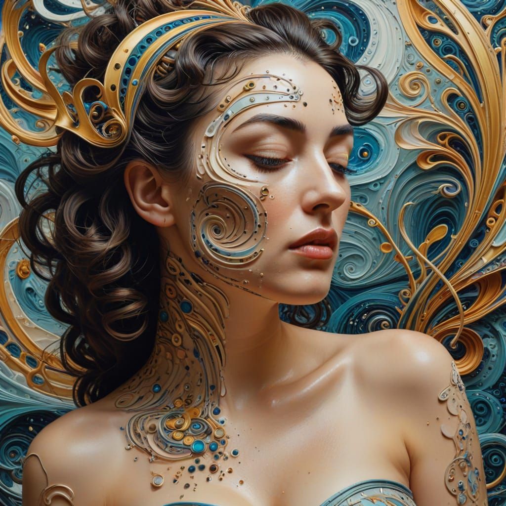 Surreal Zentangle: Musical Woman in Melting Oil