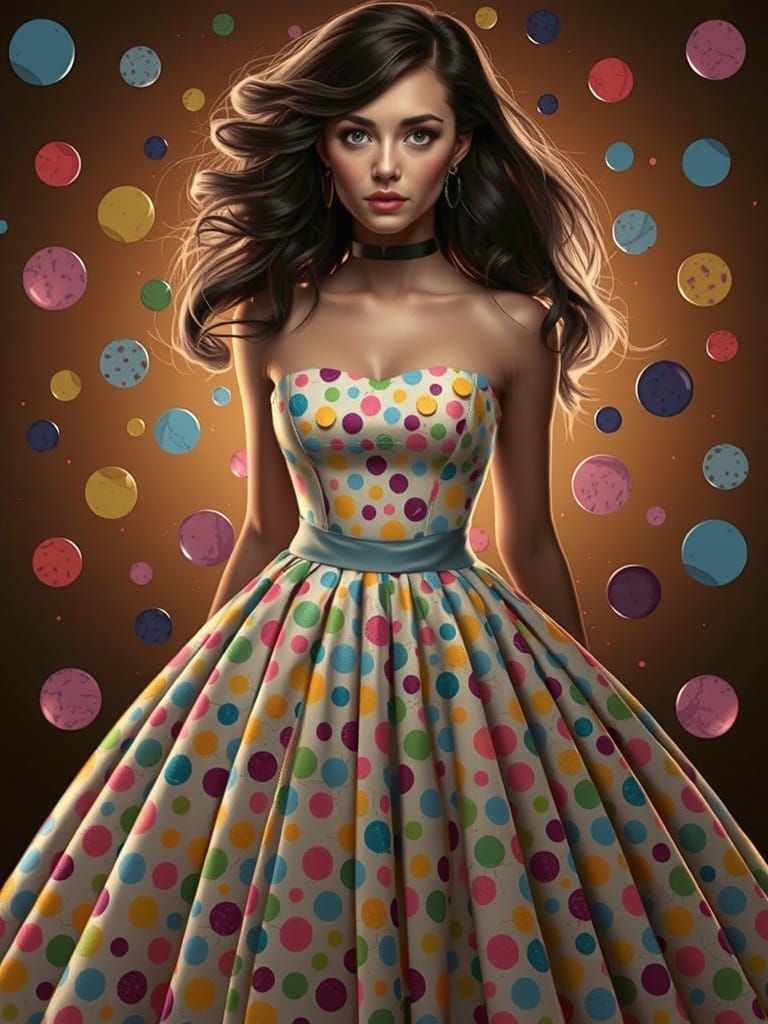 Polka Dot Woman in Optical Illusion Art