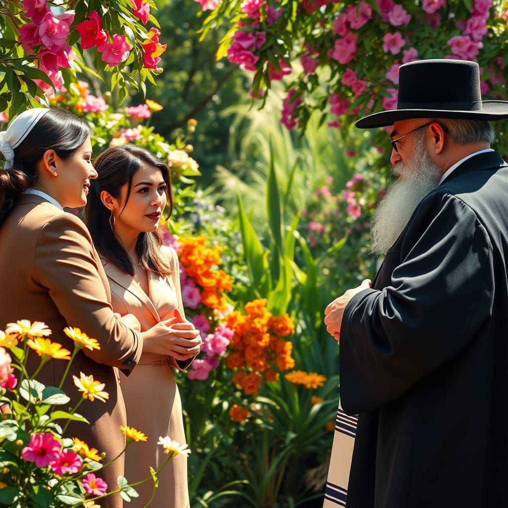 Jewish Wedding Debate in Vibrant Garden