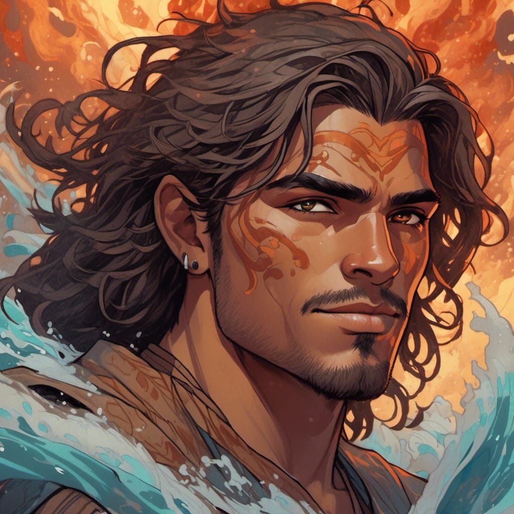 Portrait of Handsome Indian Man with Elemental Background