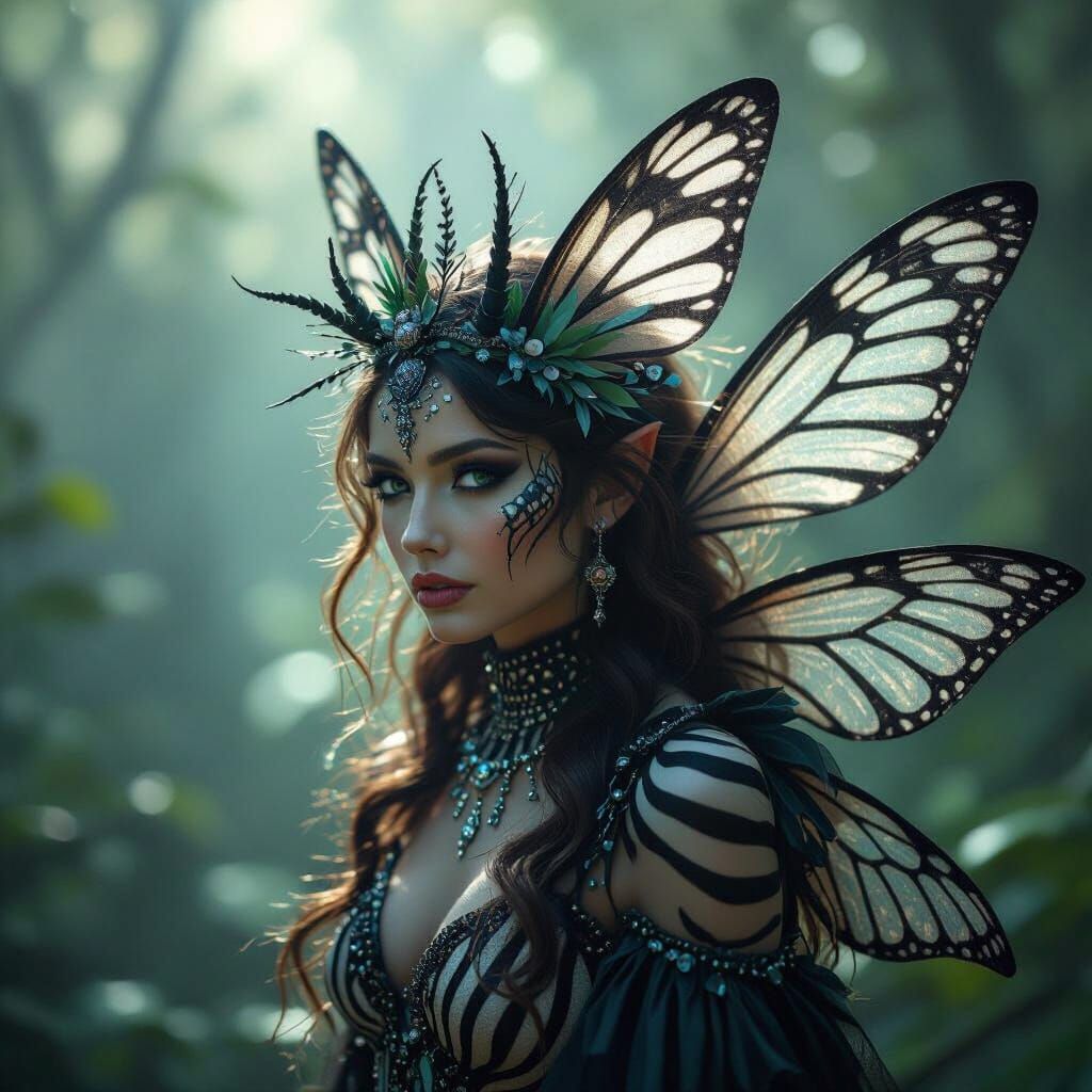Mystical Fairy with Zebra Pattern in Cinematic Style