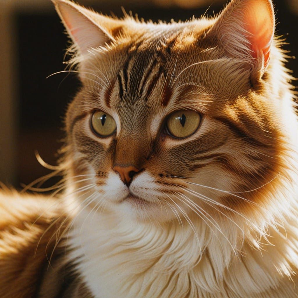 Golden Cat Portrait in Cinematic Film Style