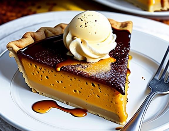 Mouthwatering Pumpkin Pie with Ice Cream Still Life