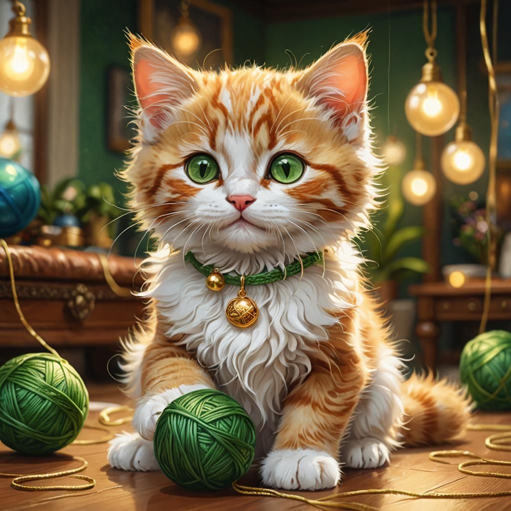 Cute Kitten Playing: Fantasy Digital Painting