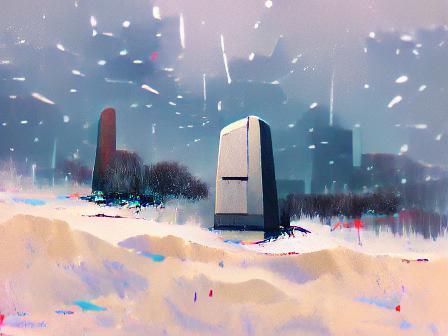 Monolith in a Winter Blizzard Landscape