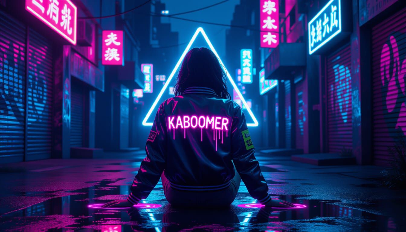 Neon 'Kaboomer' Jacket in Urban Alleyway