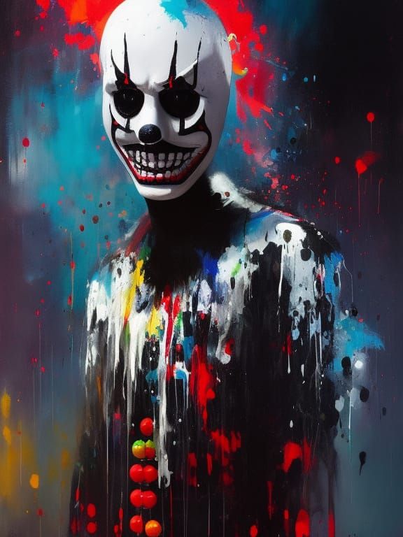 Creepy Slenderman Clown Portrait in Graffiti Art Style