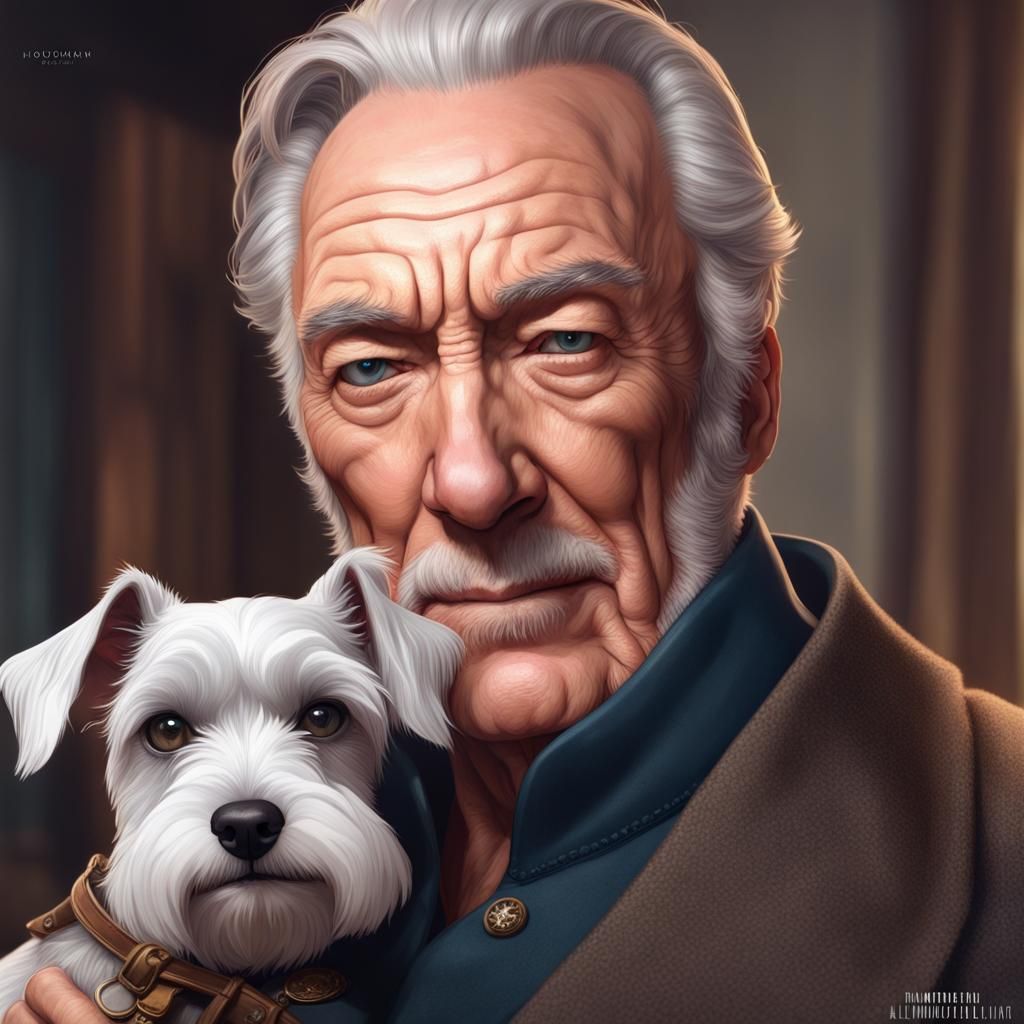 Christopher Plummer with Miniature Schnauzer: Hyperrealistic...