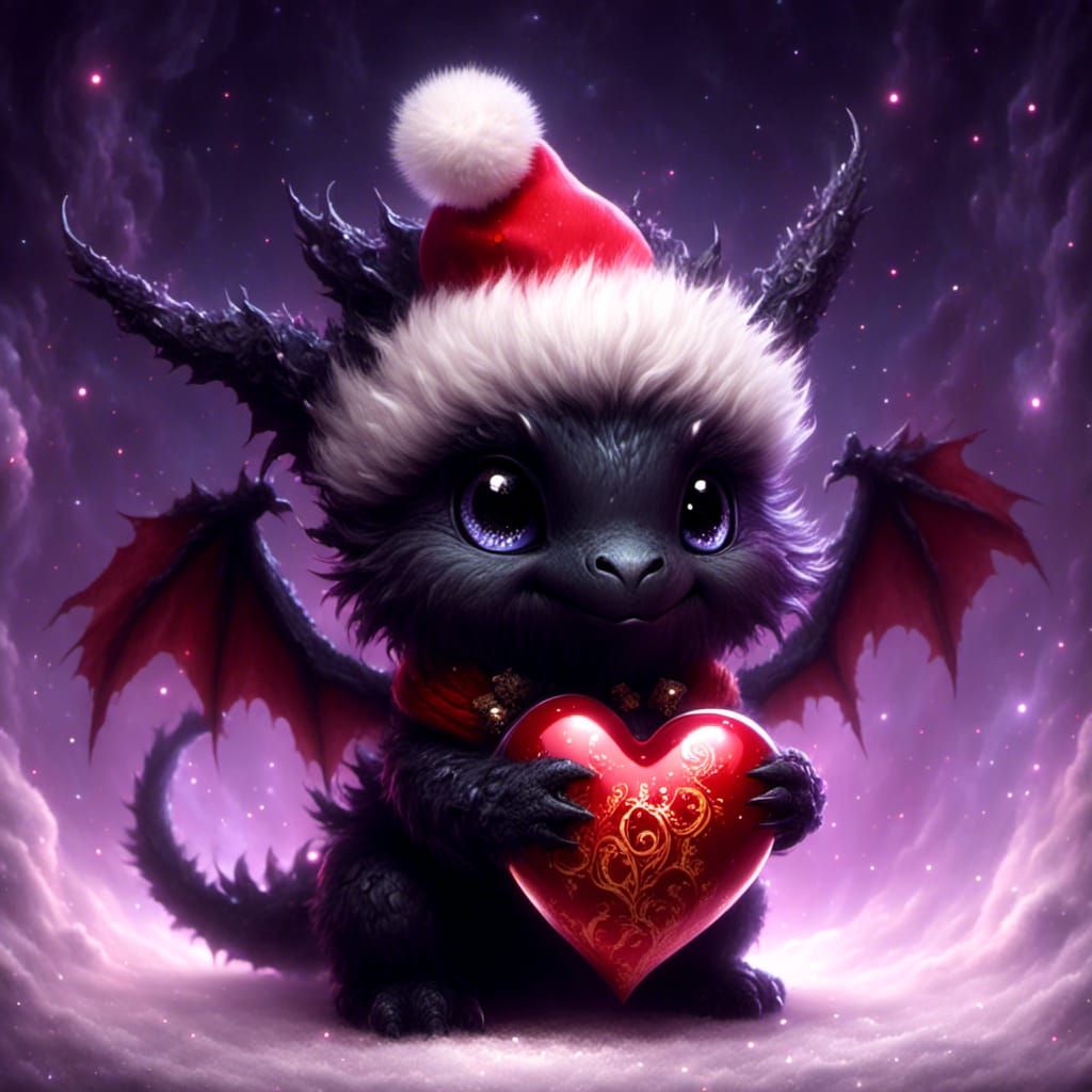 Chibi Dragon with Christmas Heart Ornament