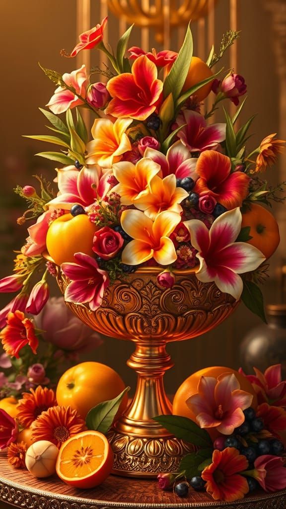 luxurious golden chalice overflowing with an