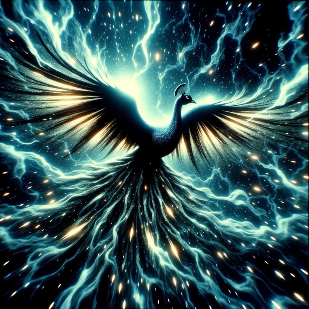 Hypermaximalist Peacock in Cinematic Flight