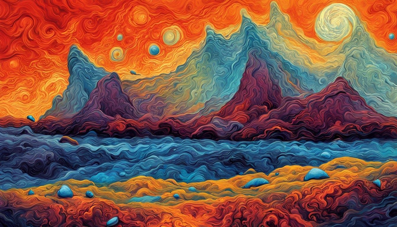 Abstract Otherworldly Shores with Complementary Colors