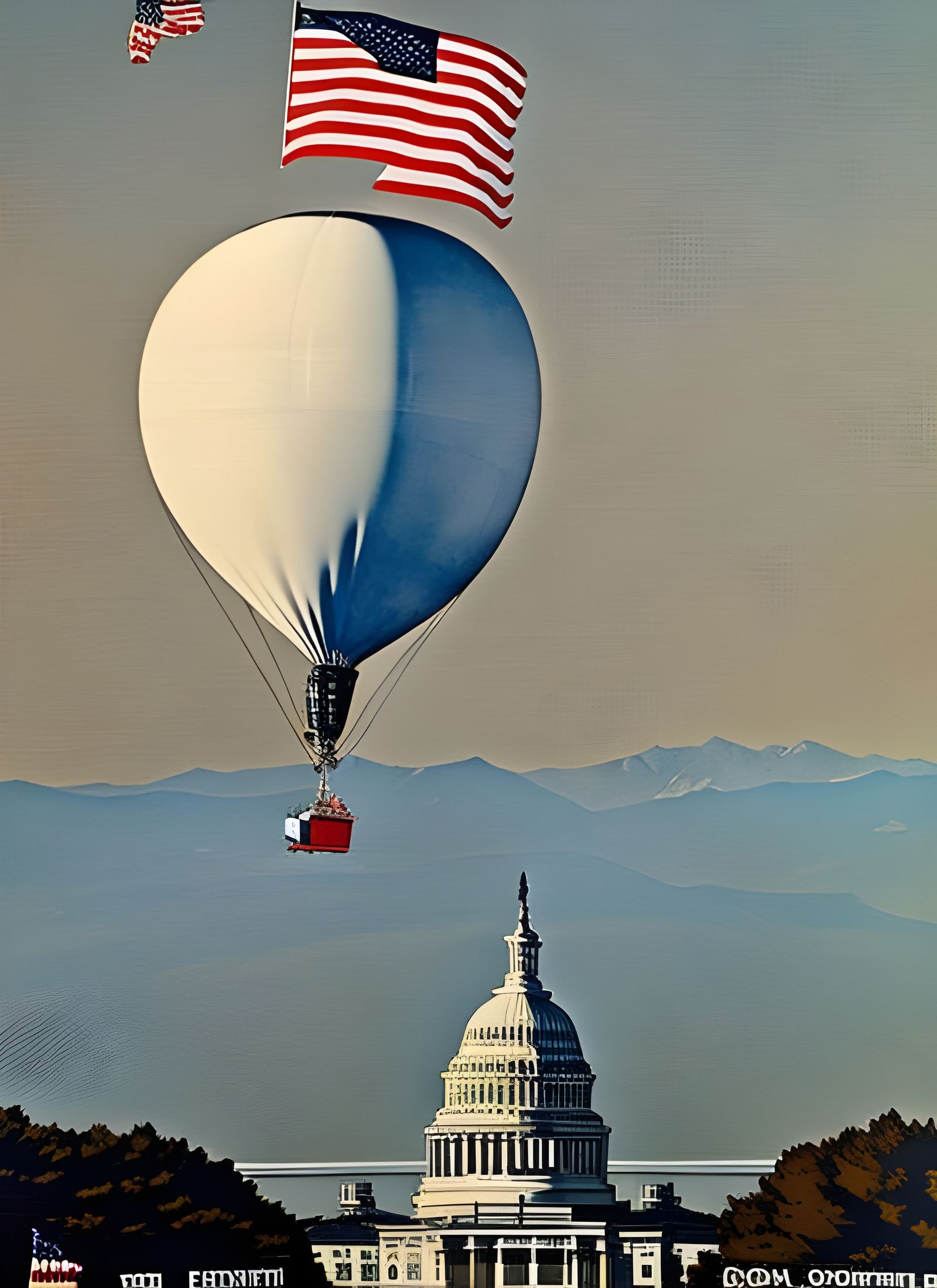 High Altitude Balloon over US Capitol: Americana Oil Paintin...