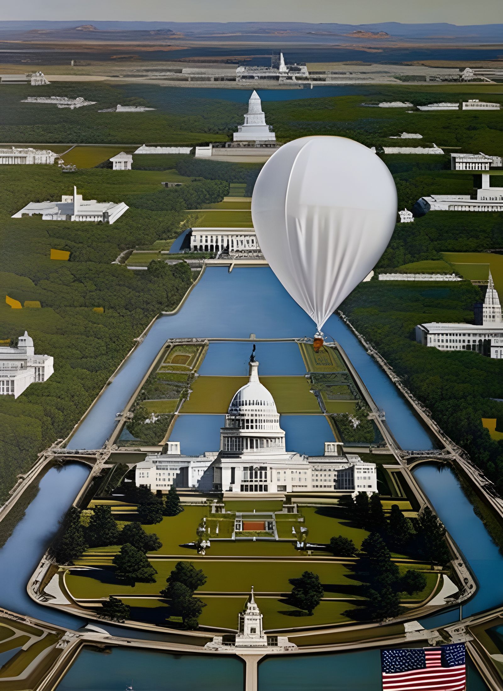 Chinese Balloon over US Capitol in Rockwell Style