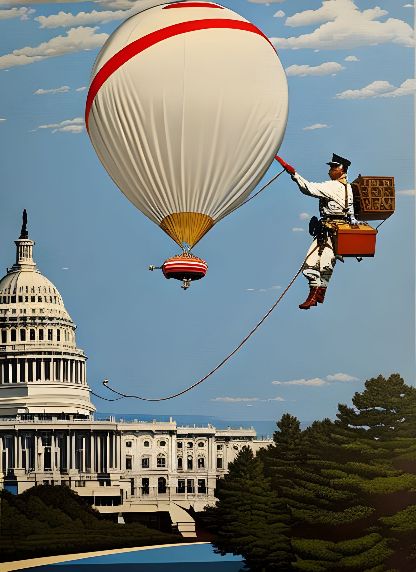 Balloon Over US Capitol in Rockwell Style