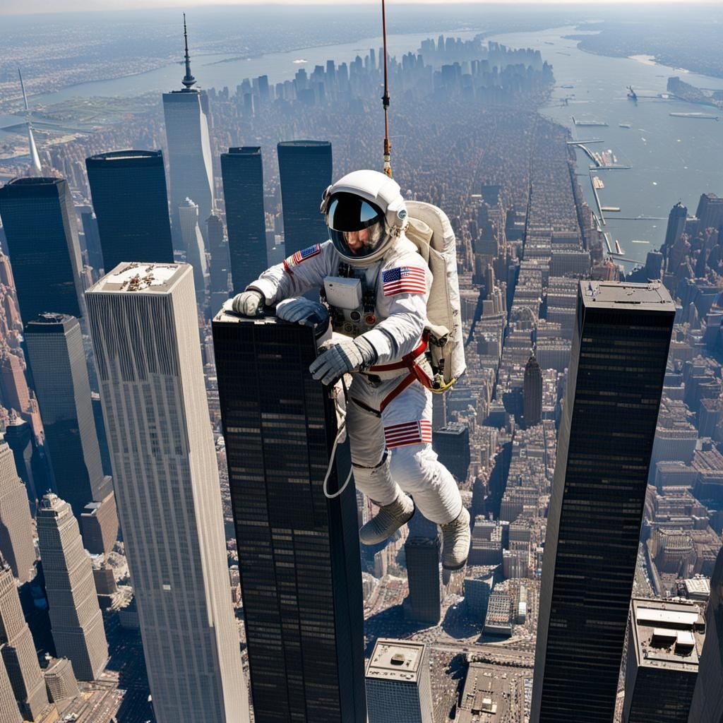Astronaut Climbs the World Trade Center