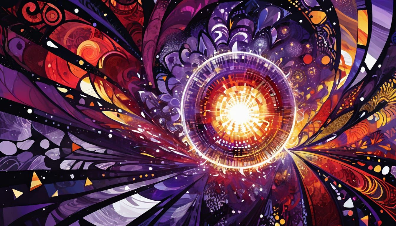 Ultraviolet Sunburst in Shattered Stained Glass Style