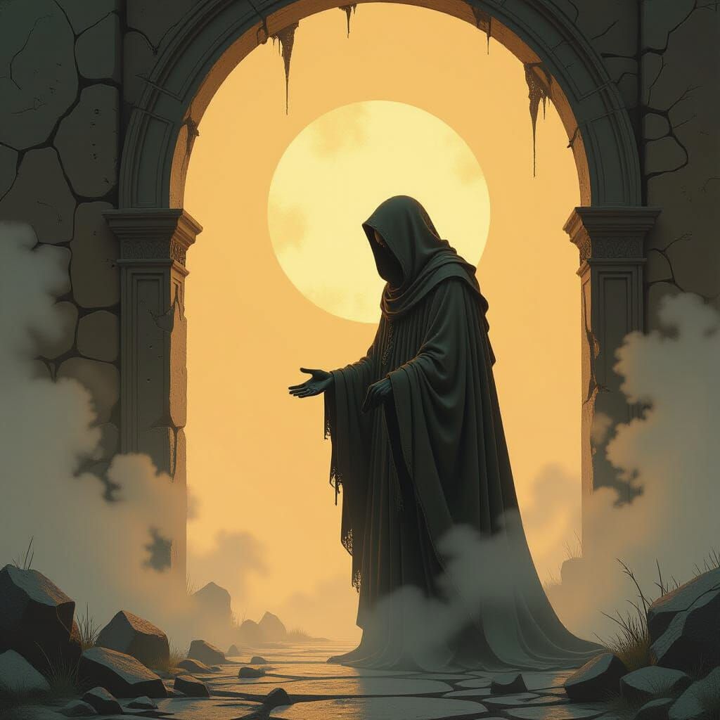 Ethereal Figure at Threshold of Golden Light