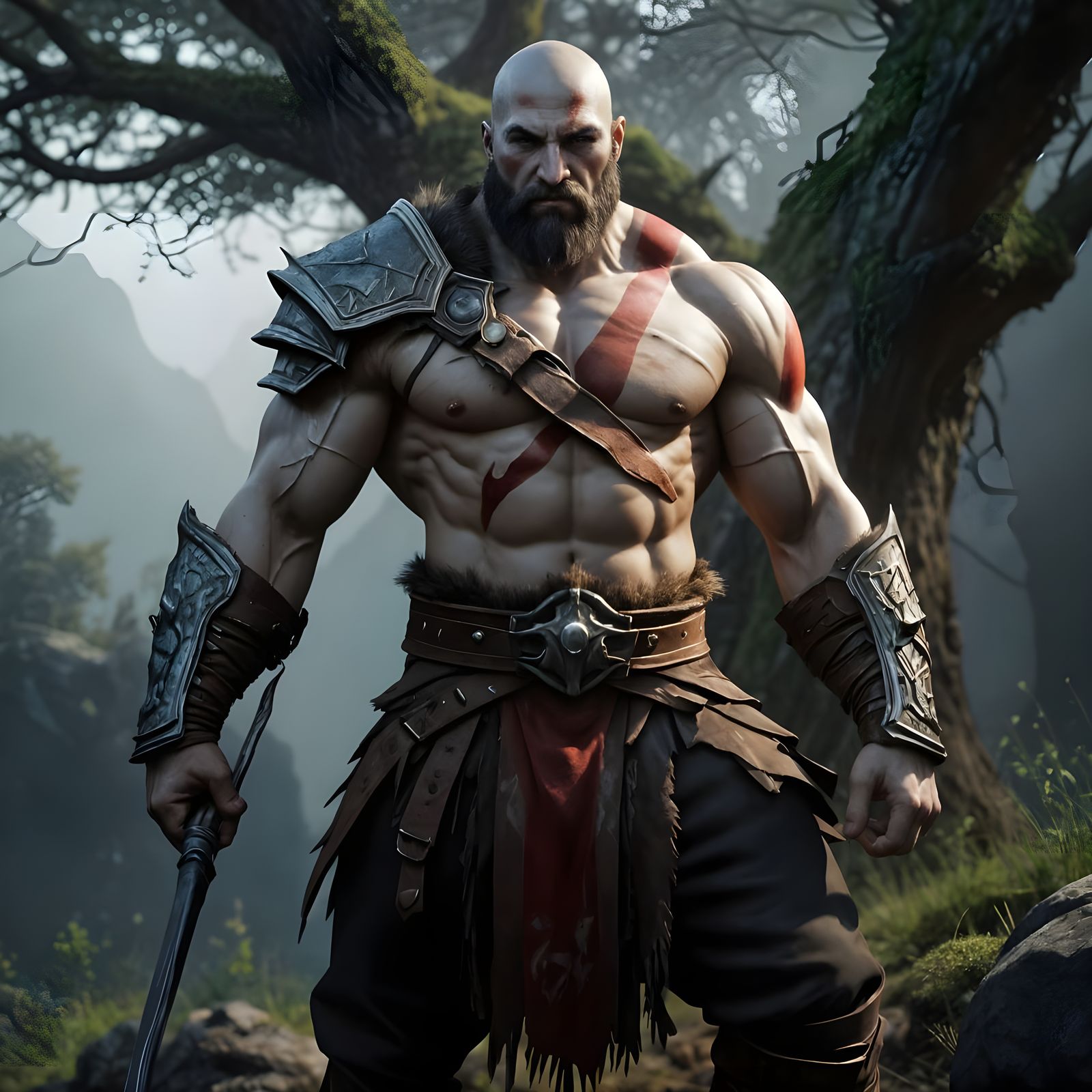 Kratos in Forgotten Realms Gothic Art Style