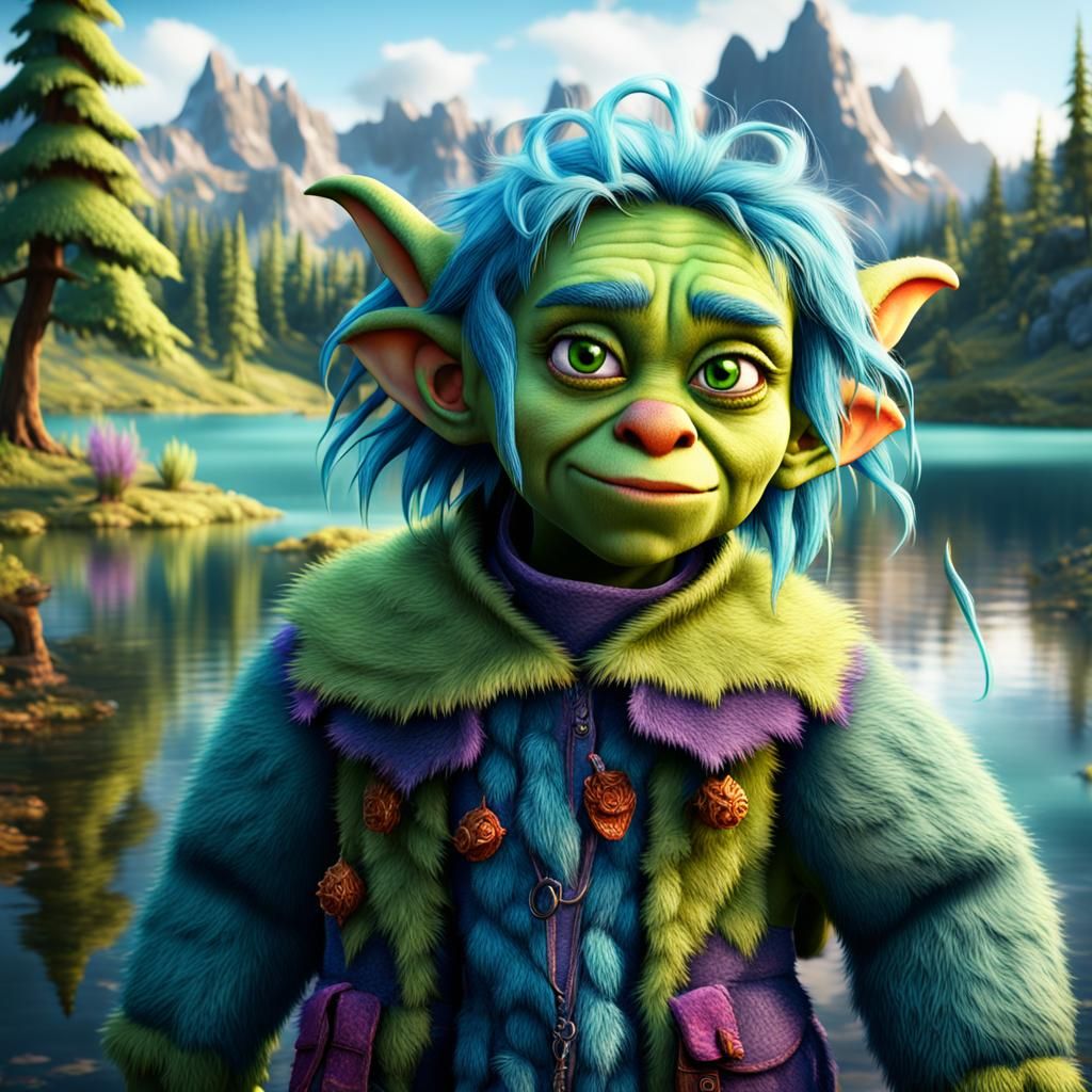 Chibi Goblin Muppet Monster by a Lake
