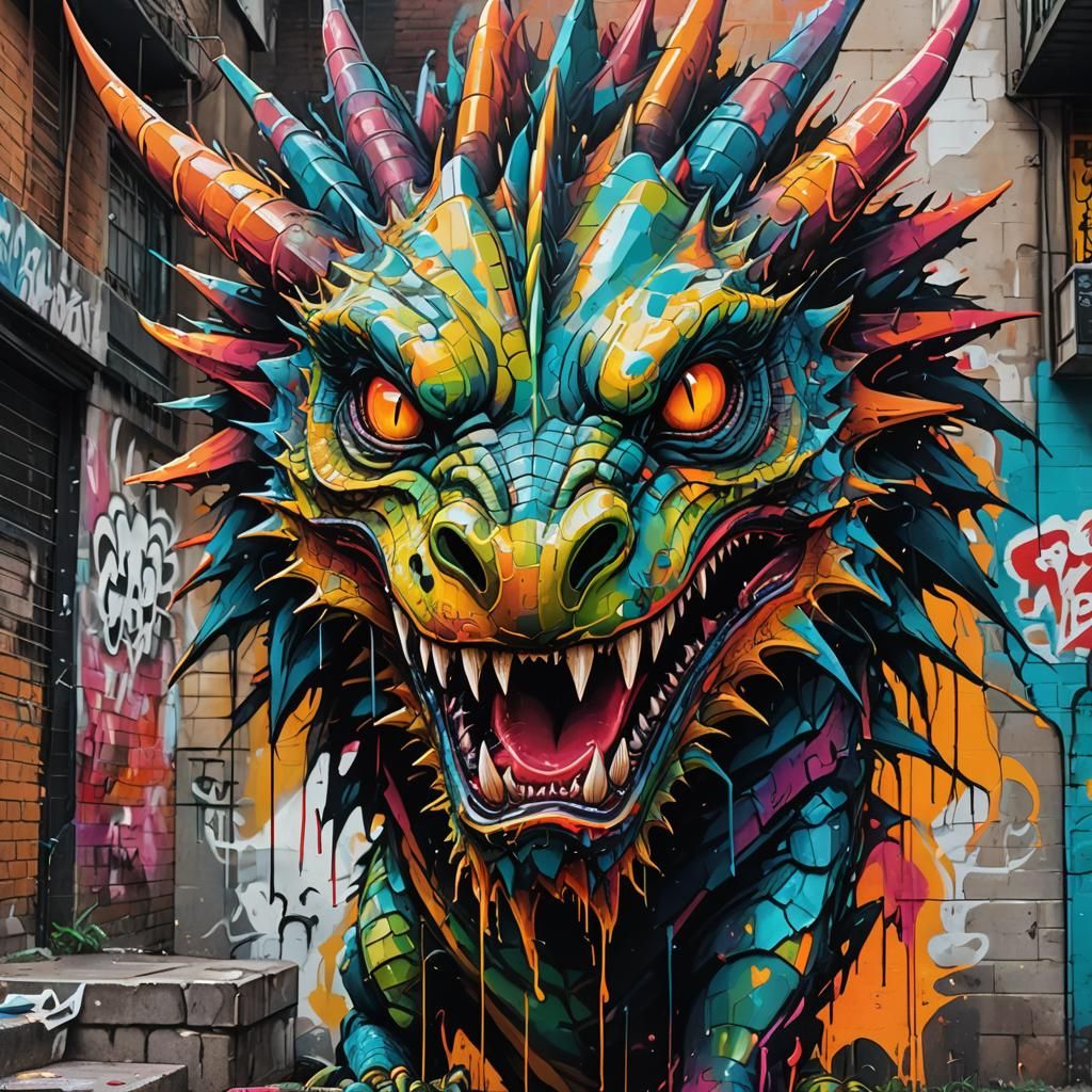 Dragon Graffiti Art in Basquiat Style