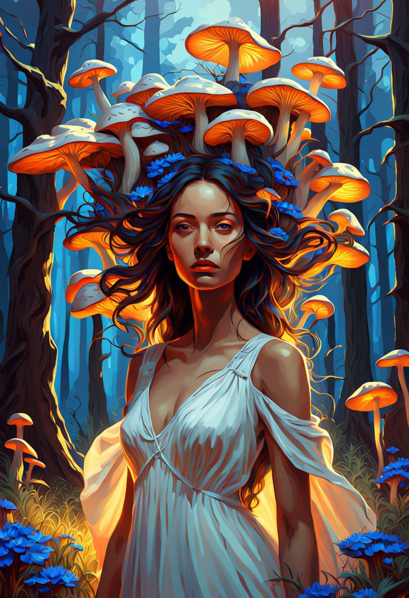 Surreal Forest Goddess in Vibrant Pop Art Style