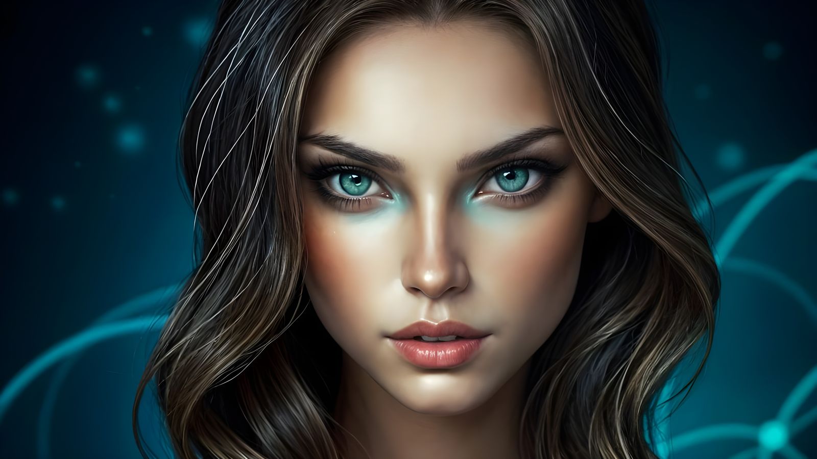 Portrait of a Beautiful Woman with Geometric Face Art