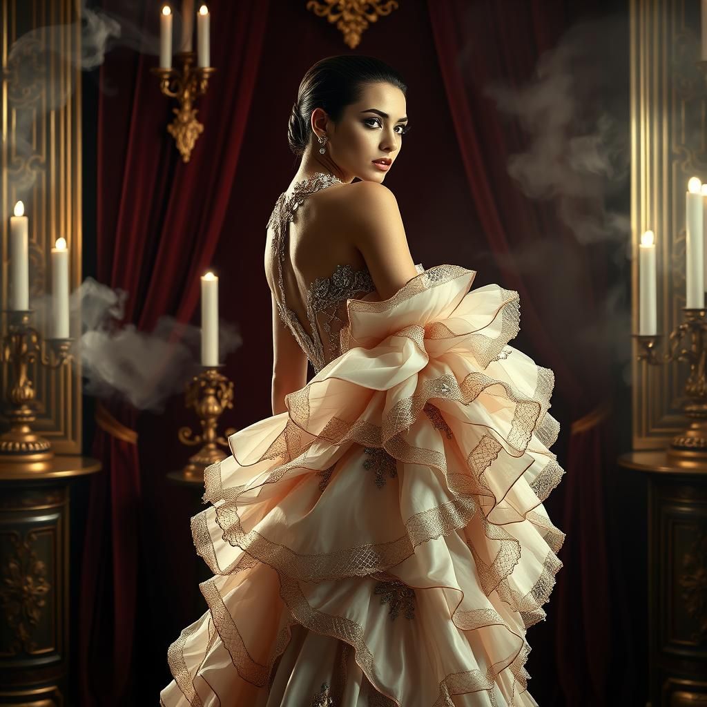 Dramatic Portrait in McQueen Gown, High Fashion Aesthetic