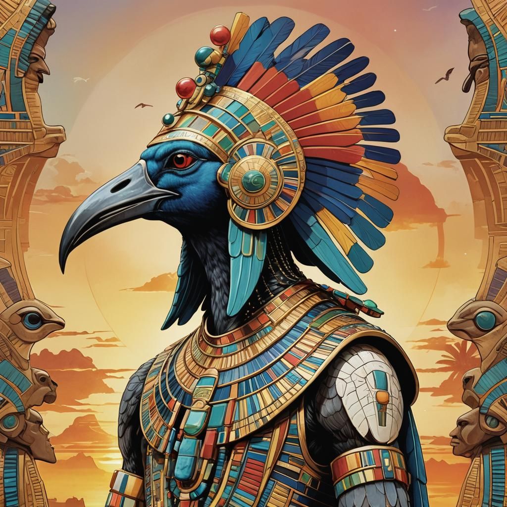 Ibis-Headed Thoth in a Futuristic Egyptian Sunset