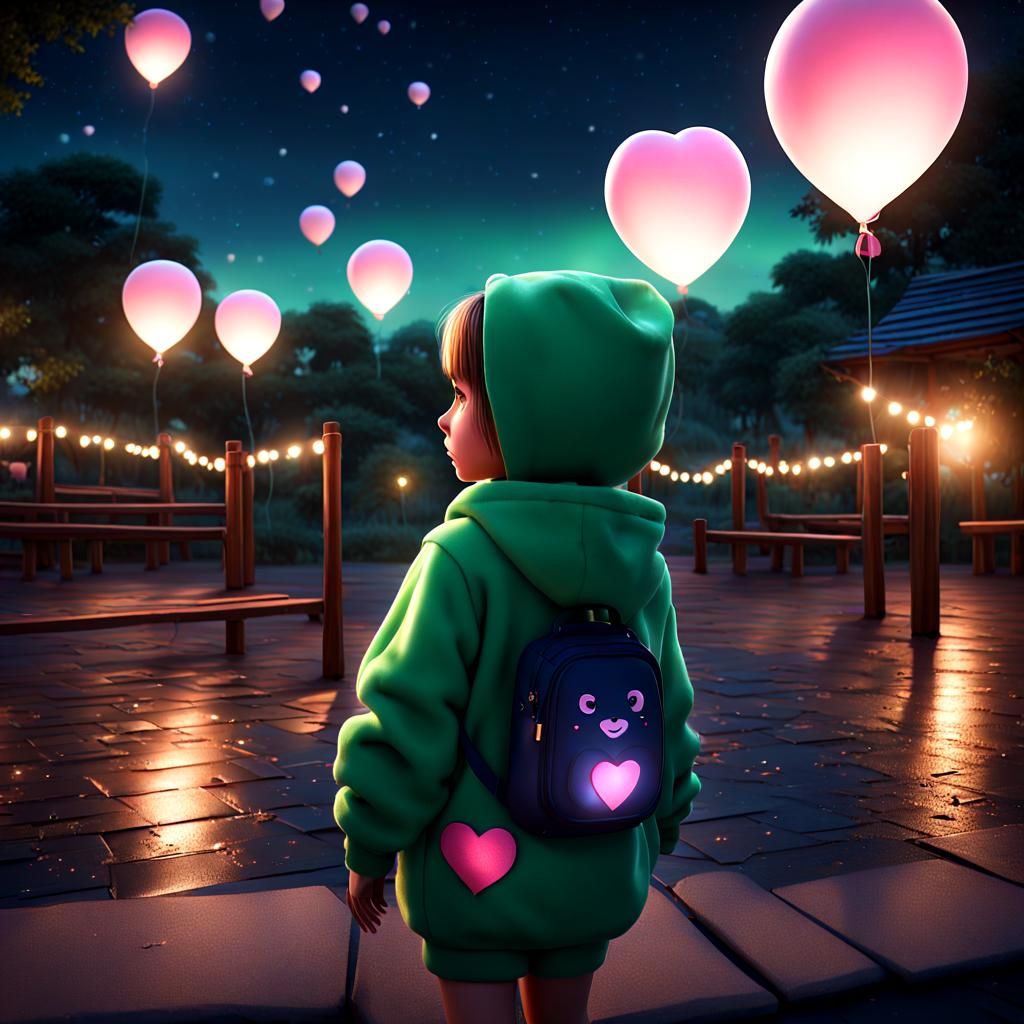 Green-Eyed Girl at Night, Dark Fantasy Concept Art