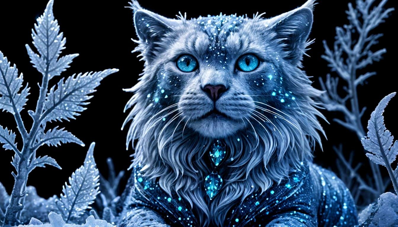 Icy Feline in a Glittering Dreamscape