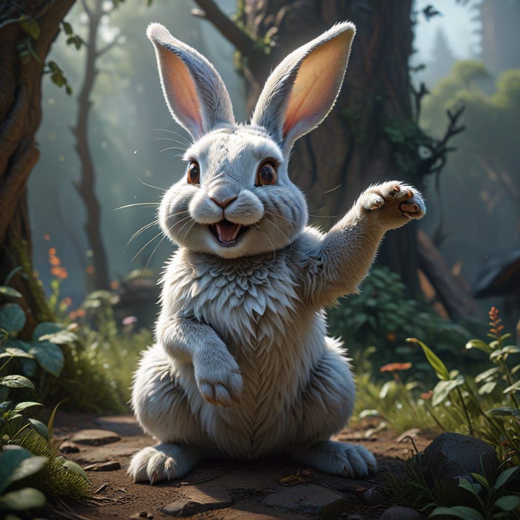 Happy Rabbit Laughing: Fantasy Concept Art in 8K