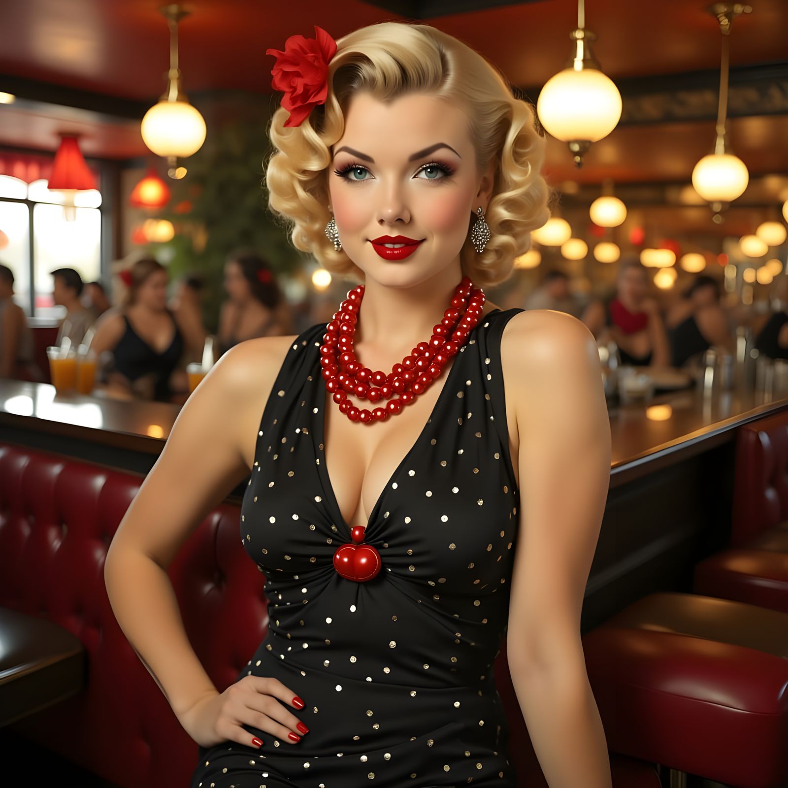 1920's Diner Scene with Flapper Girls in Digital Painting St...