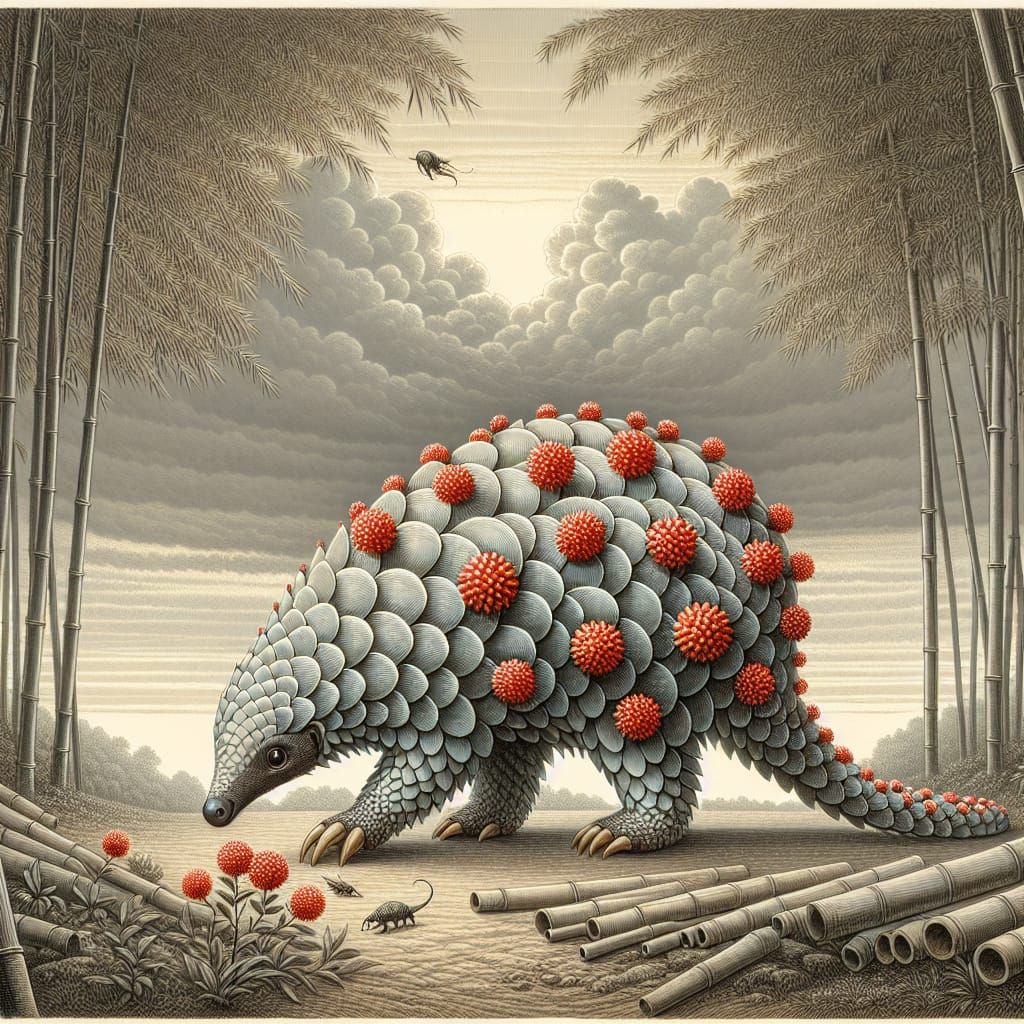 Fantasy Pangolin Foraging in Bamboo Forest, Victorian Art