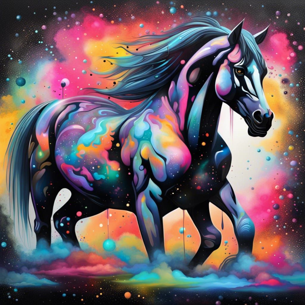 Polychromatic Galaxy Horse Graffiti Art