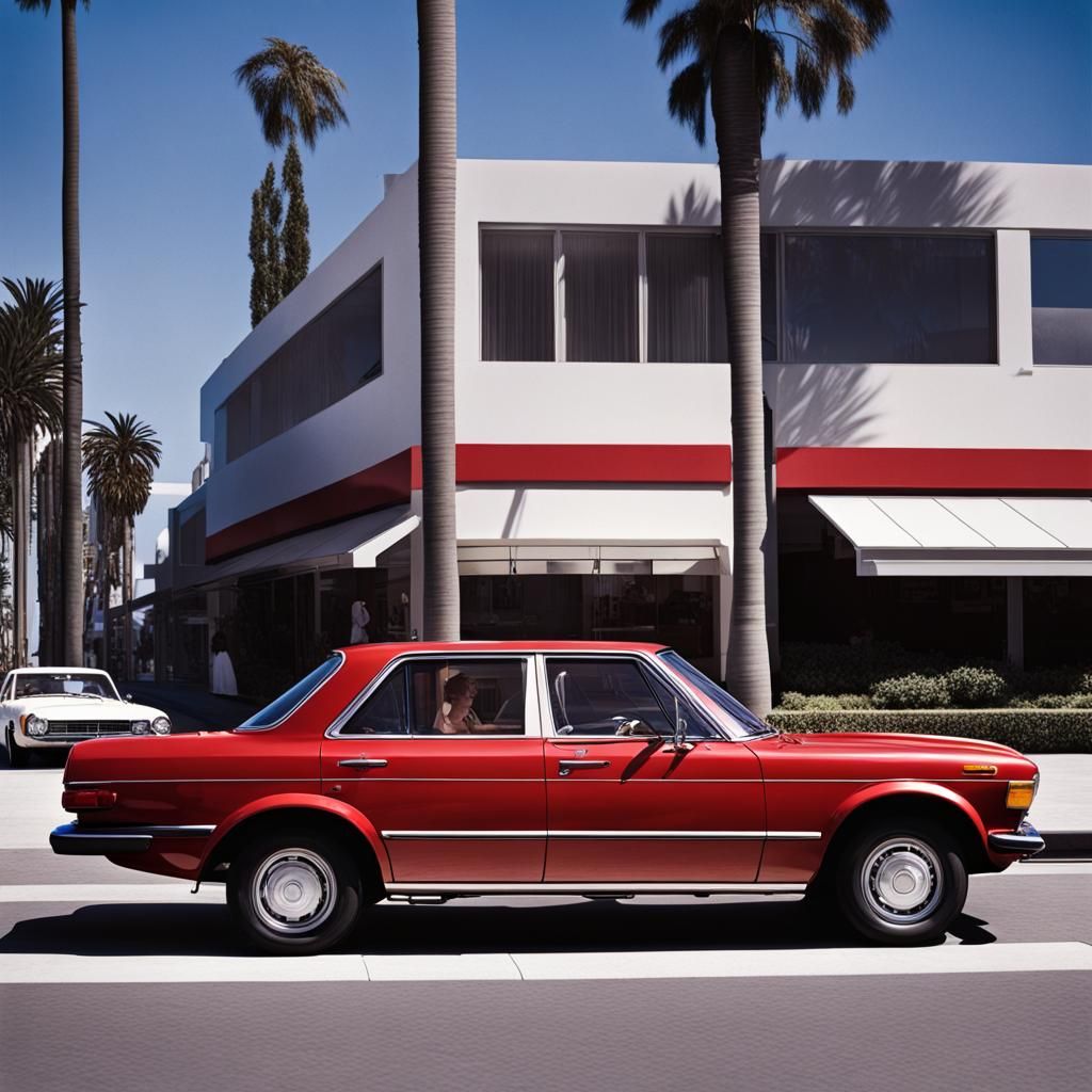 Red 1970s Honda on Rodeo Drive, L.A.