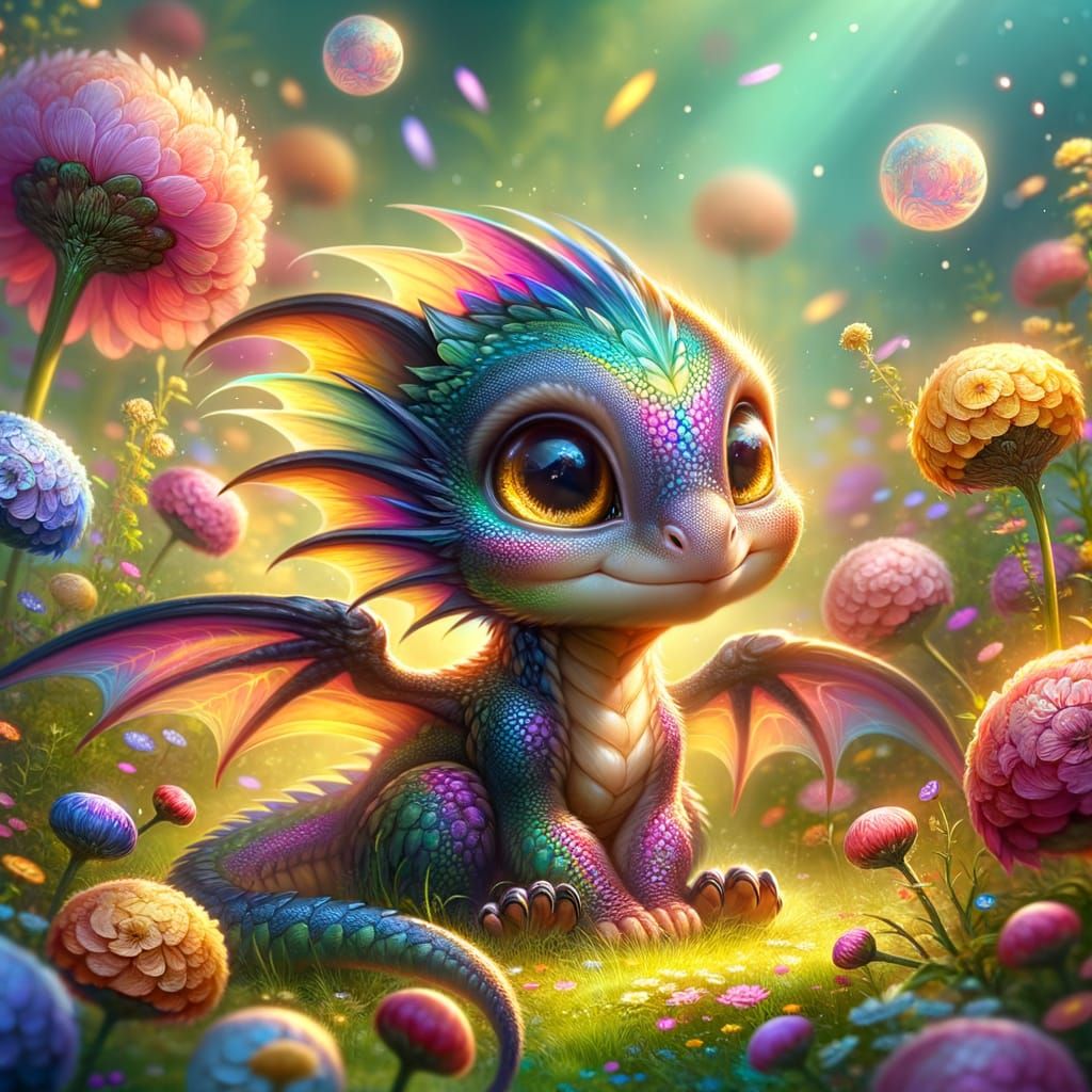 Rainbow Dragonling in Enchanted Meadow