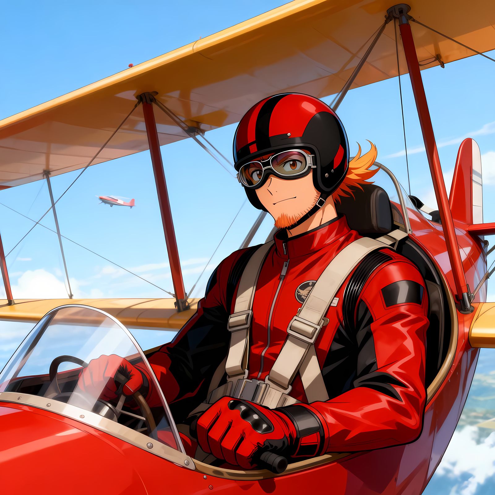 Motorcycle Racer in Red and Black Suit