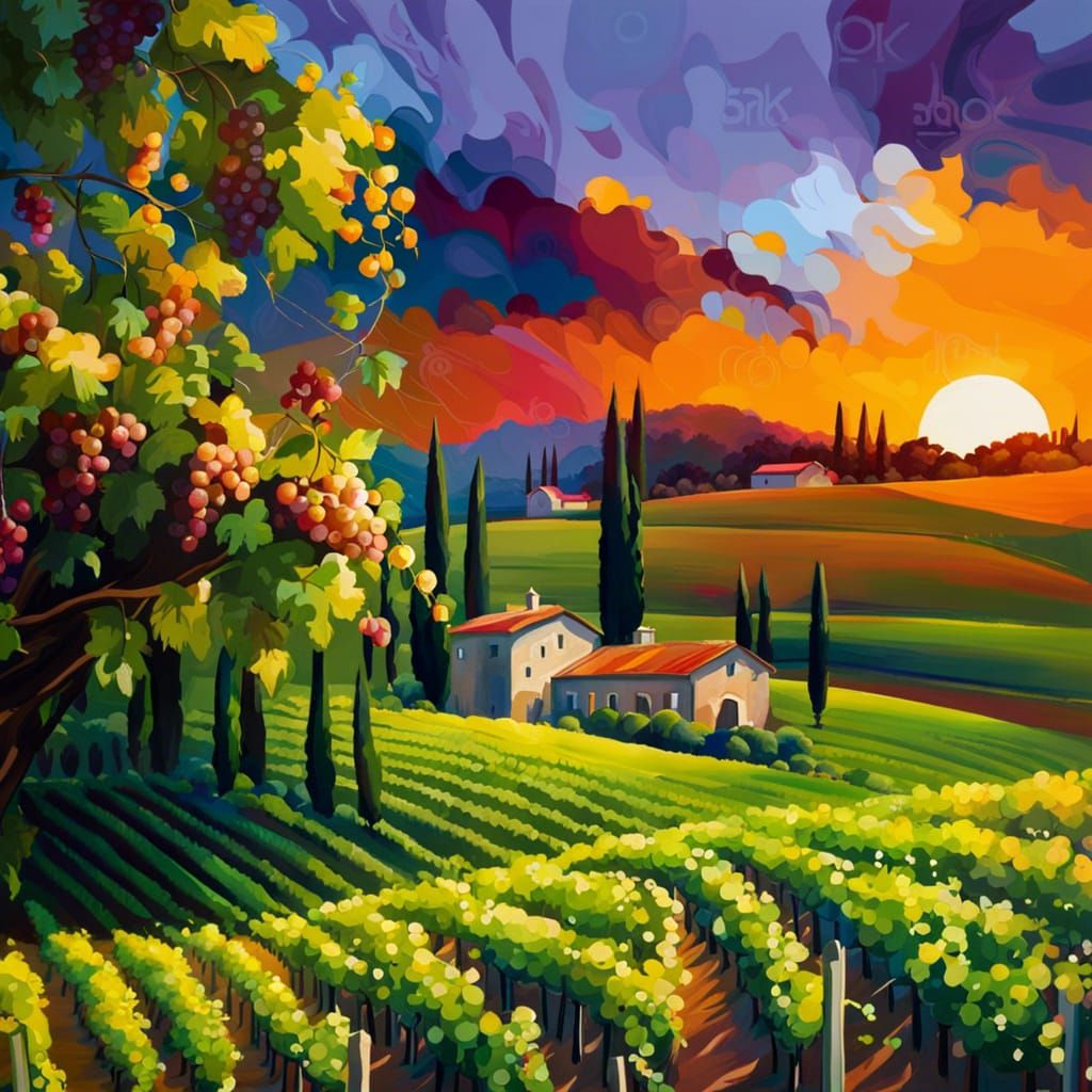 Italian Vineyard: Impressionistic, Romantic Winery Art
