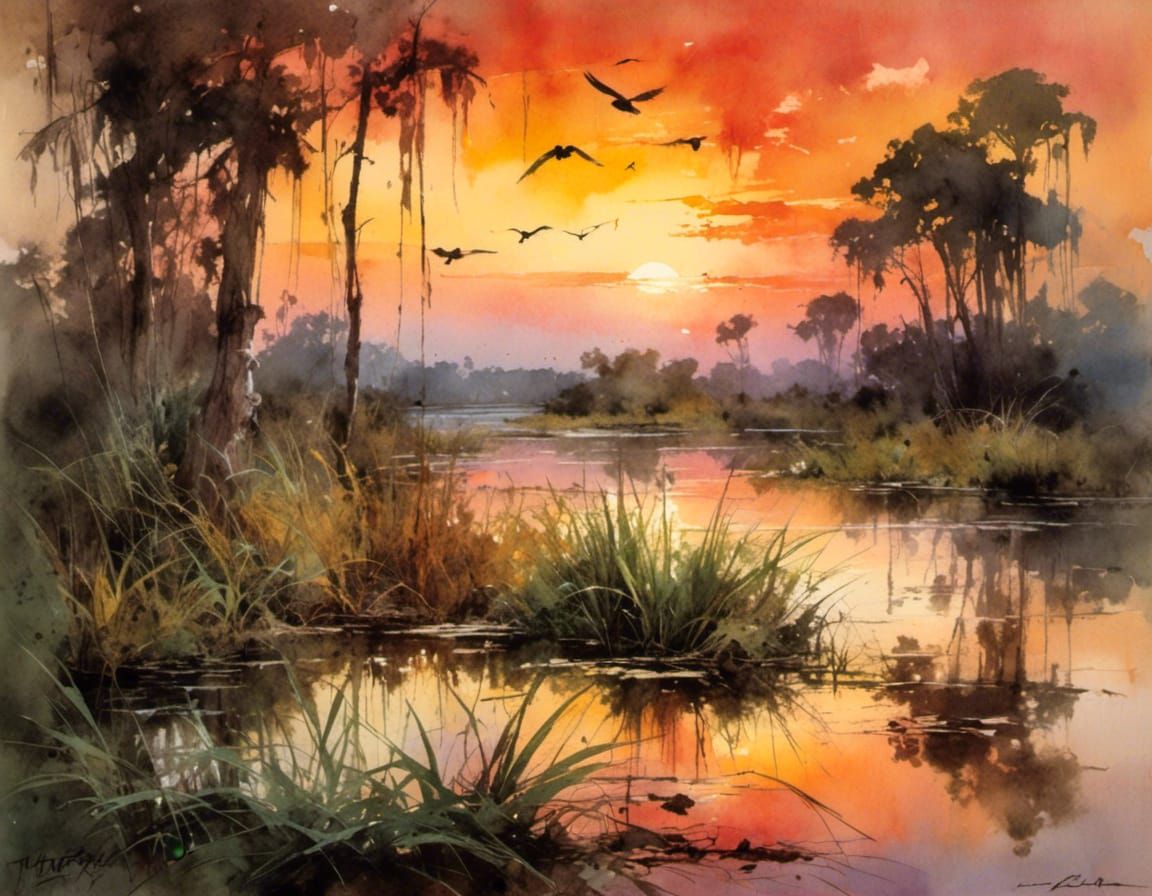 Florida Wetlands in Highwaymen School Style