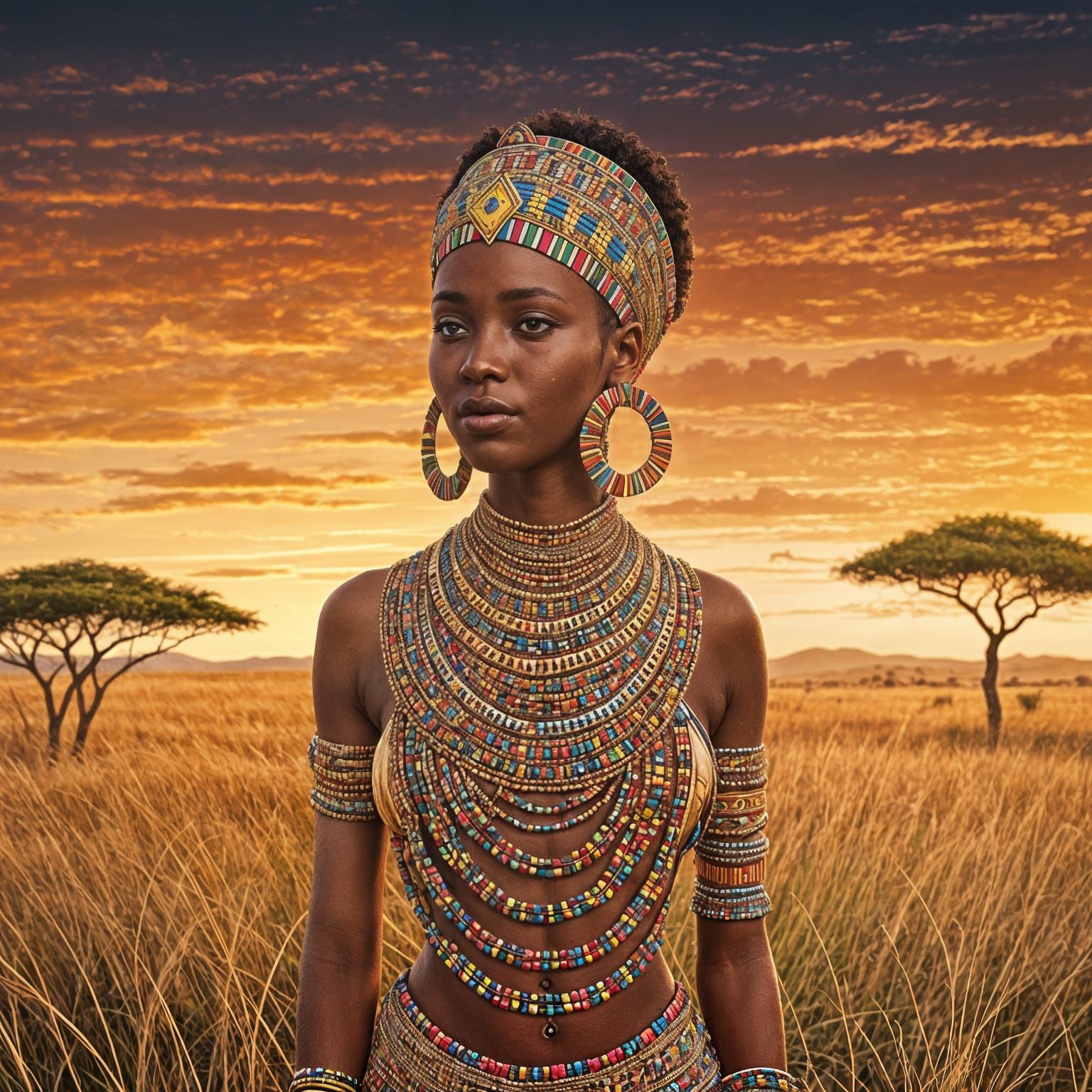 Vibrant Ndebele Sunset Inspired Digital Art