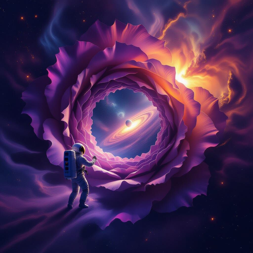 Astronaut Discovers Rose Nebula Portal